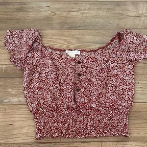 Monteau Red Floral Off-Shoulder Blouse
